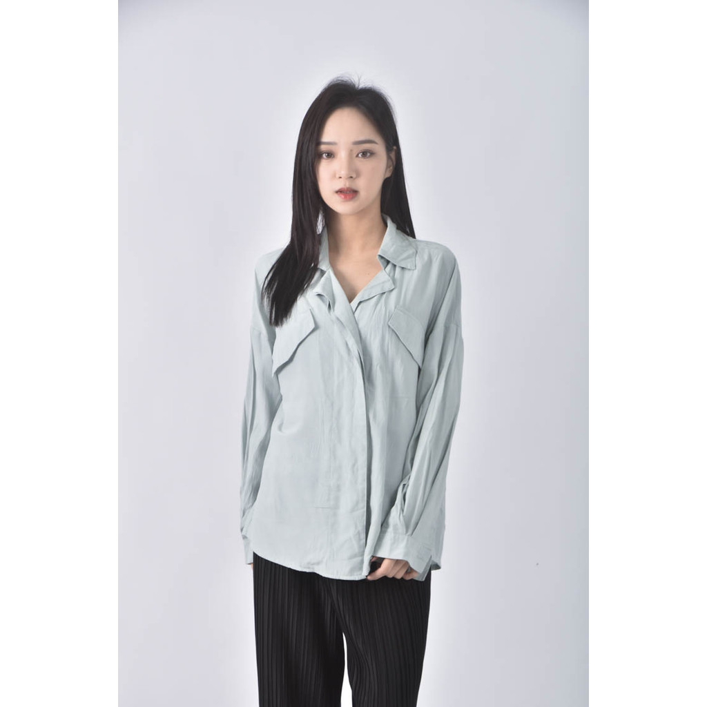 (XL) blue shop韓牌落肩綠色襯衫上衣二手衣, , large