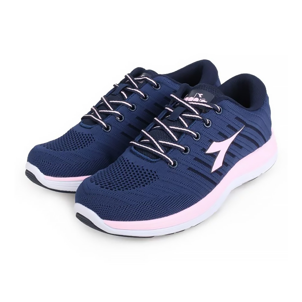 DIADORA迪亞多那 輕量飛織慢跑鞋 女運動鞋 女鞋 反光 飛織 透氣 吸震 回彈 保護後跟 高彈 止滑 丈青粉 灰粉, , large