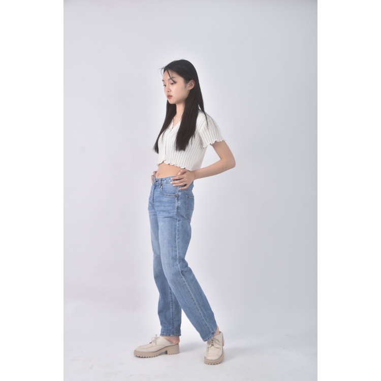 (L) back number丹寧牛仔質感棉質藍色長褲二手衣, , large