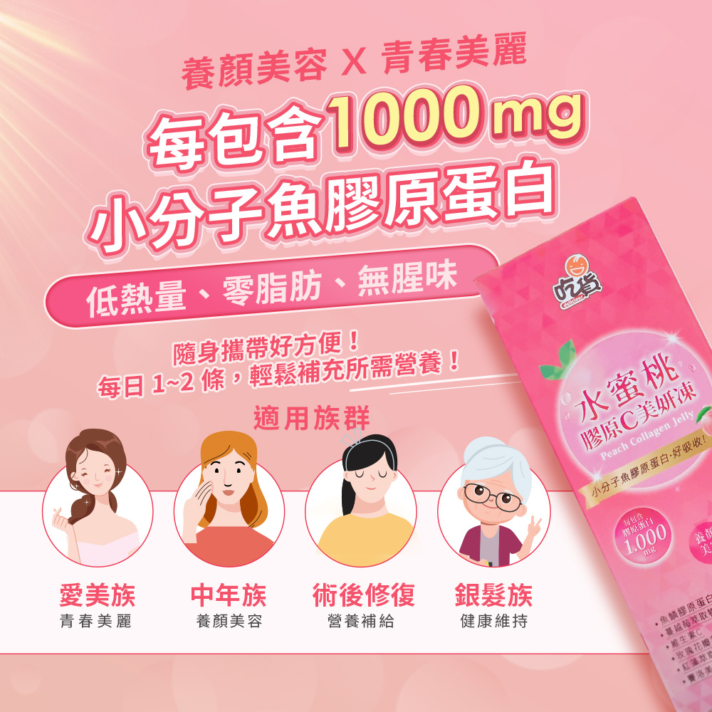 [裕馨]吃貨-水蜜桃膠原C美妍凍 7入/盒(低熱量/零脂肪/1000mg小分子膠原蛋白), , large