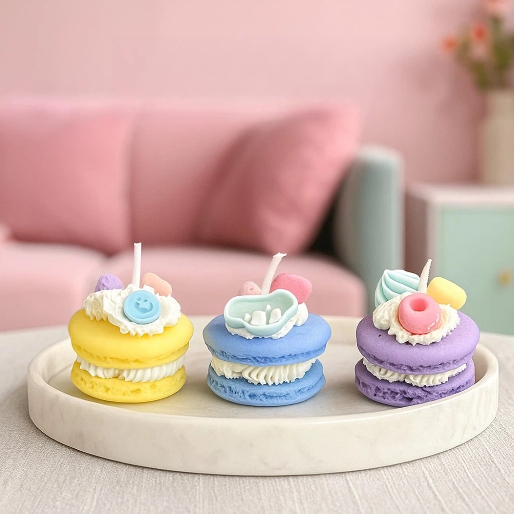 【A&R】韓式手作馬卡龍香氛精油蠟燭 四款香味 獨一無二款 - 鼠尾草海鹽 藍色, , large