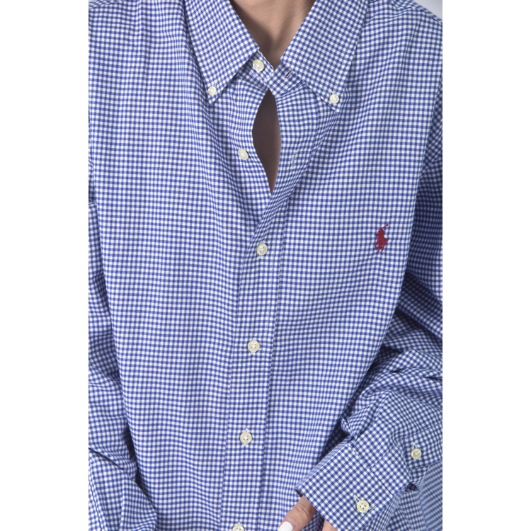 (L) ralph lauren質感格紋藍色襯衫上衣二手衣, , large