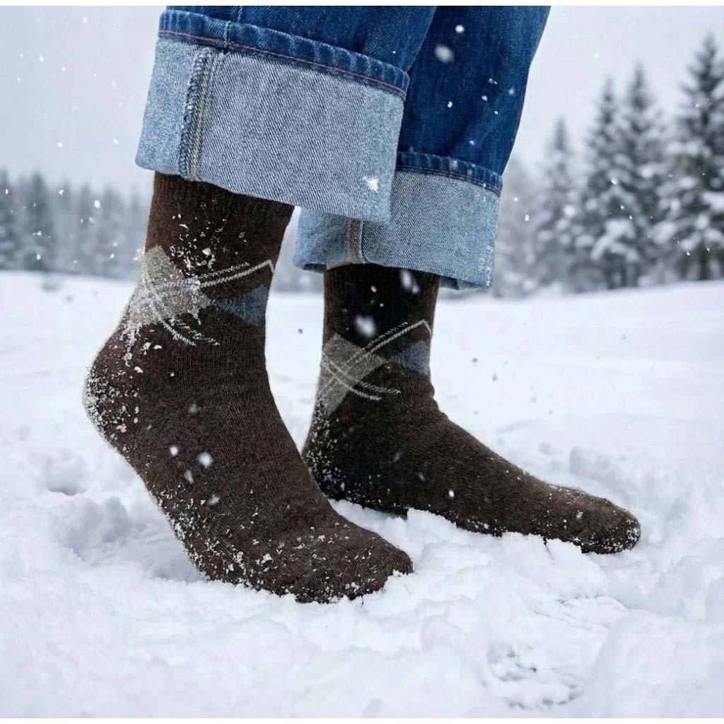 [Kaimi Cotton] 7-Pair Set &ndash; Random Colors &ndash; Winter Essential (Men&rsquo;s) Premium Thermal Wool Socks &ndash; Cold-Proof / Warm / Long Winter Socks &ndash; Plaid Design, , large