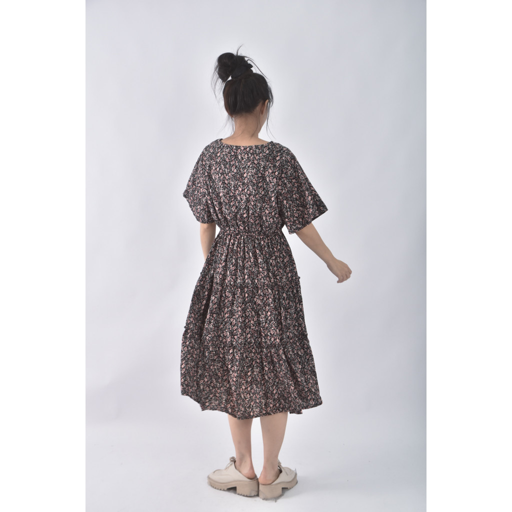 (S) soun hong碎花荷葉邊黑色洋裝二手衣, , large