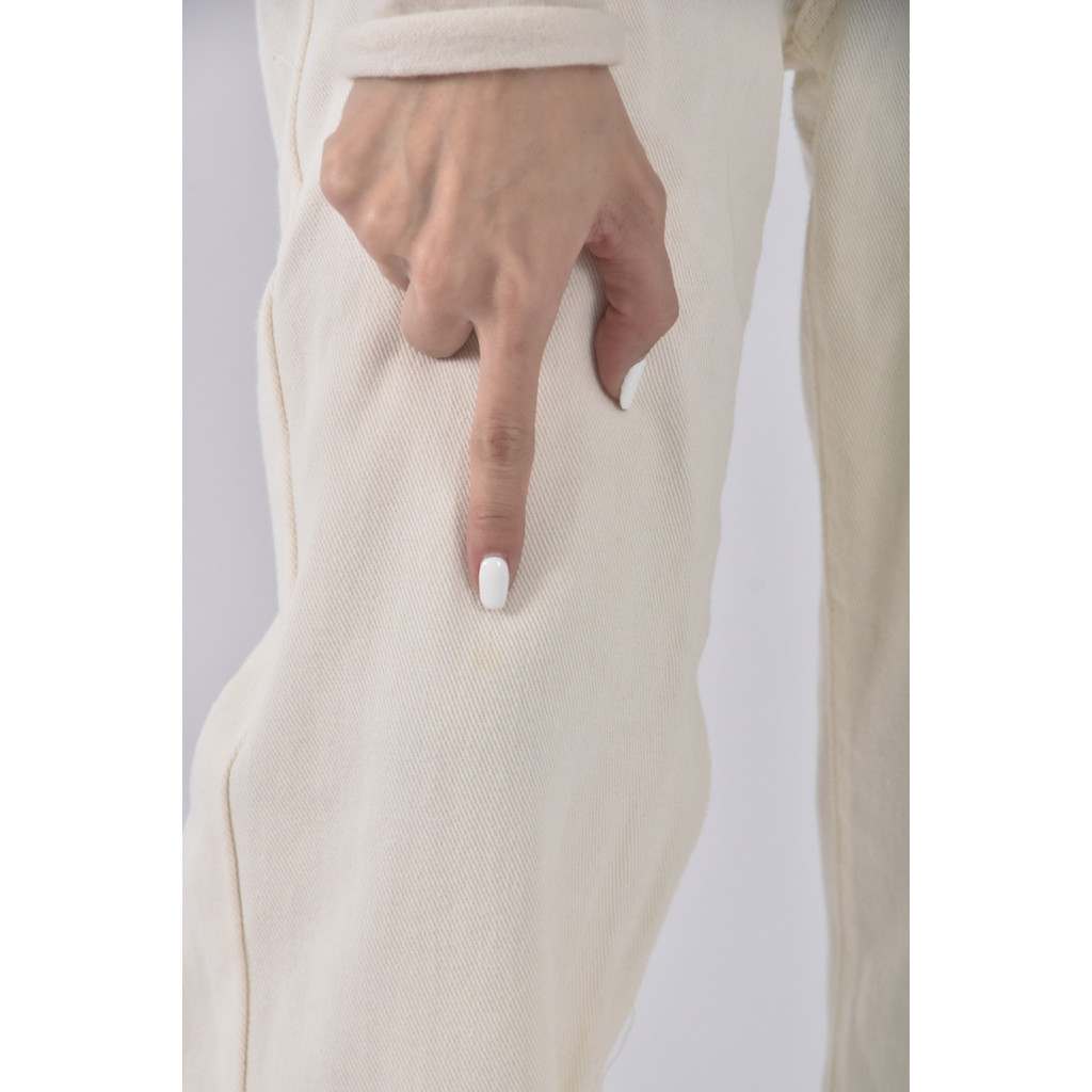 (M) 高腰直筒白色長褲二手衣, , large