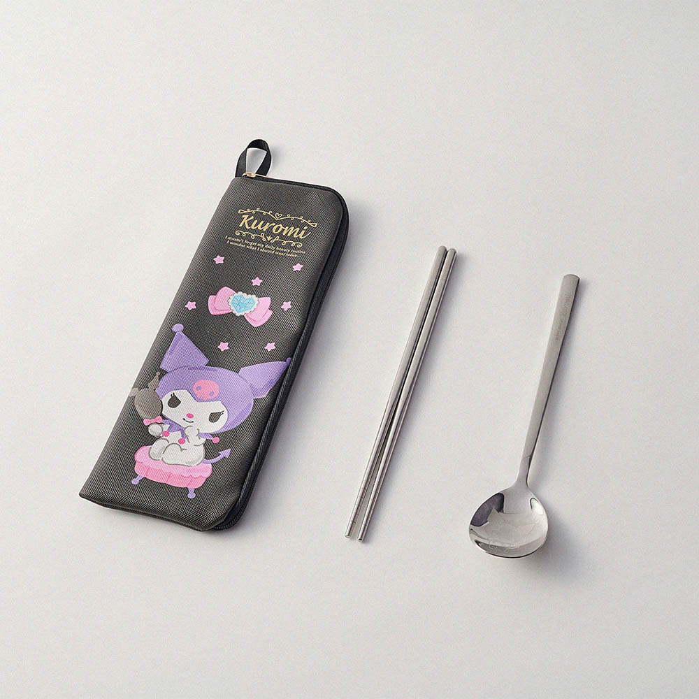 SANRIO - Hello Kitty Simple Cutlery Set - Black Heart Design (Two Pieces), , large