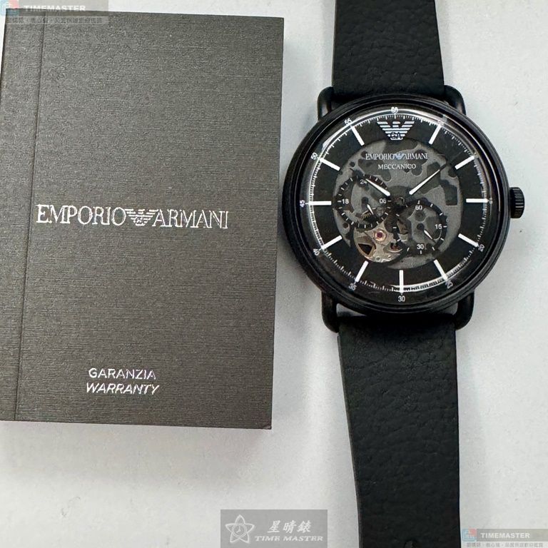 [星晴錶業]ARMANI手錶,44mm,AR00050黑色錶面黑錶殼深黑色真皮皮革錶帶款, , large