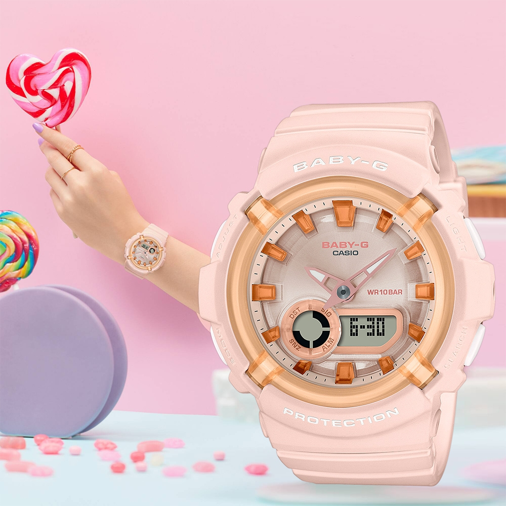 CASIO 卡西歐 BABY-G 水蜜桃糖果雙顯手錶 BGA-280SW-4A, , large