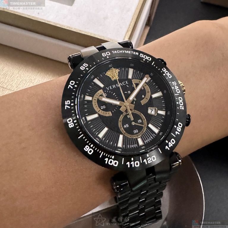 [星晴錶業]VERSACE手錶,46mm,VS11833黑色錶面黑錶殼深黑色精鋼錶帶款, , large