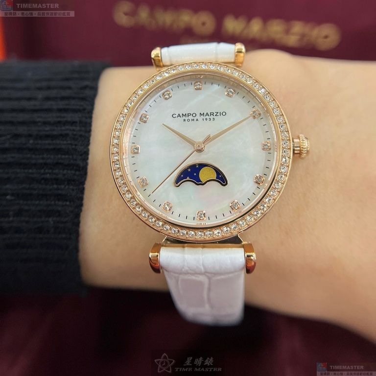 [星晴錶業]新品牌手錶,32mm,CMW0032貝母錶面玫瑰金錶殼白真皮皮革錶帶款, , large