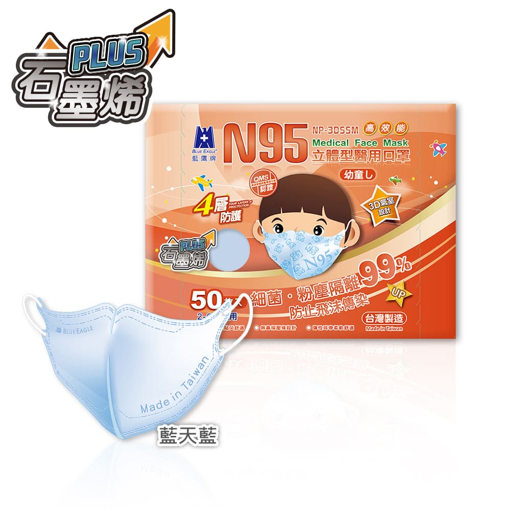 【Blue Eagle】N95 Graphene 3D Kids Medical Face Mask Green Bear (Ages 2-6), , large