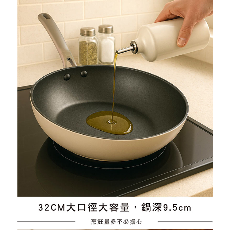 仙德曼旋薄輕量不沾深炒鍋-附蓋-32cm-2支, , large