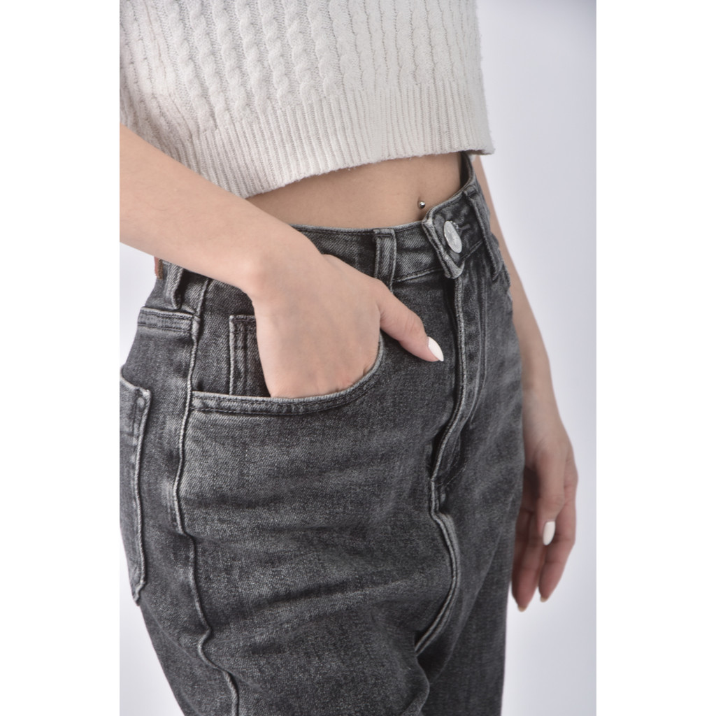 (XS（含）以下) 【里唯私服】jqu高腰丹寧牛仔直筒灰色長褲二手衣, , large