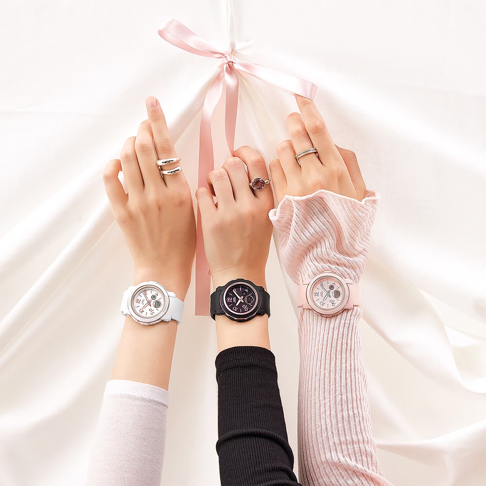 CASIO 卡西歐 BABY-G 緞帶雙顯女錶-白/粉色 BGA-290RA-7A, , large