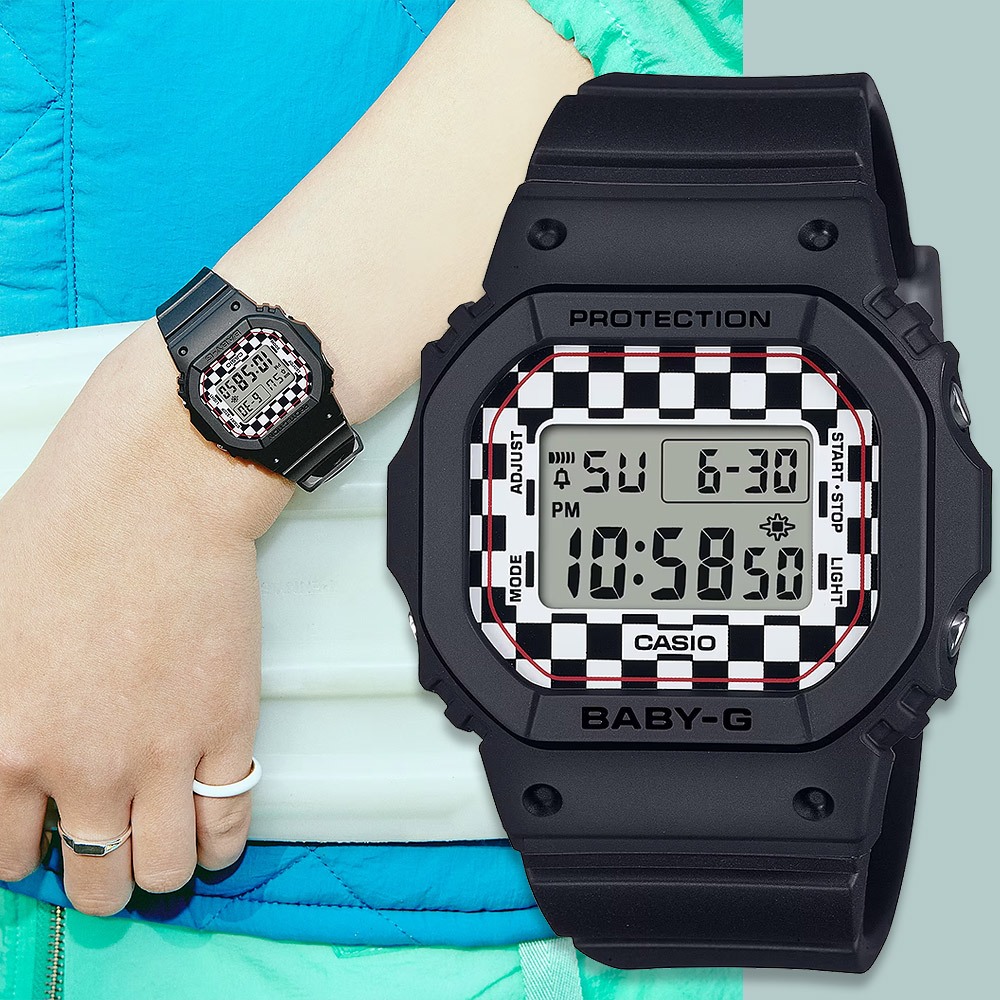 CASIO 卡西歐 BABY-G 格子旗方形女錶 電子錶 BGD-565GS-1, , large