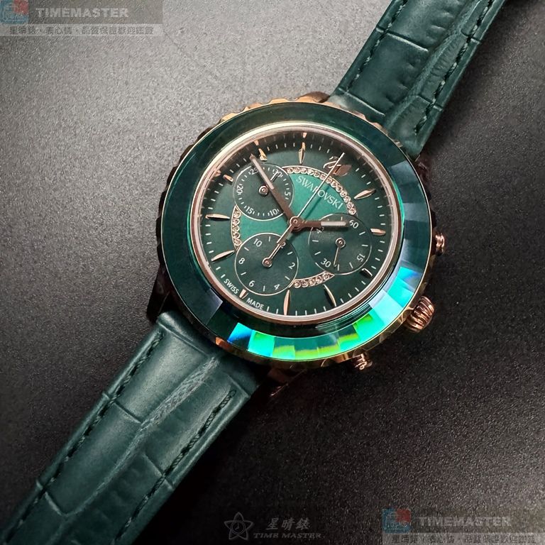 [星晴錶業]SWAROVSKI手錶,40mm,SW00030墨綠色錶面玫瑰金錶殼綠真皮皮革錶帶款, , large