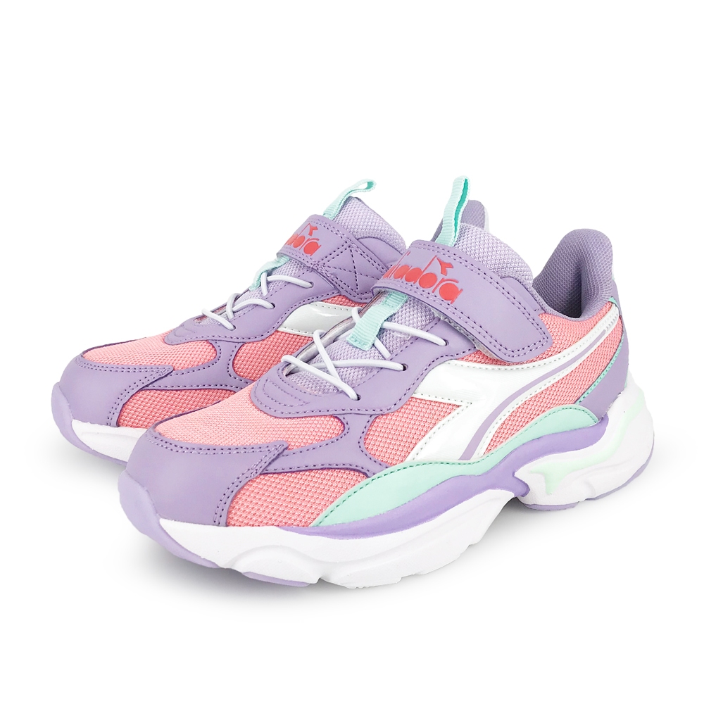 DIADORA迪亞多那 中童運動生活時尚鞋 童運動鞋 童鞋 時尚 拼接 魔鬼氈 透氣 康特杯 保護後跟 止滑 黑藍 粉紫, , large