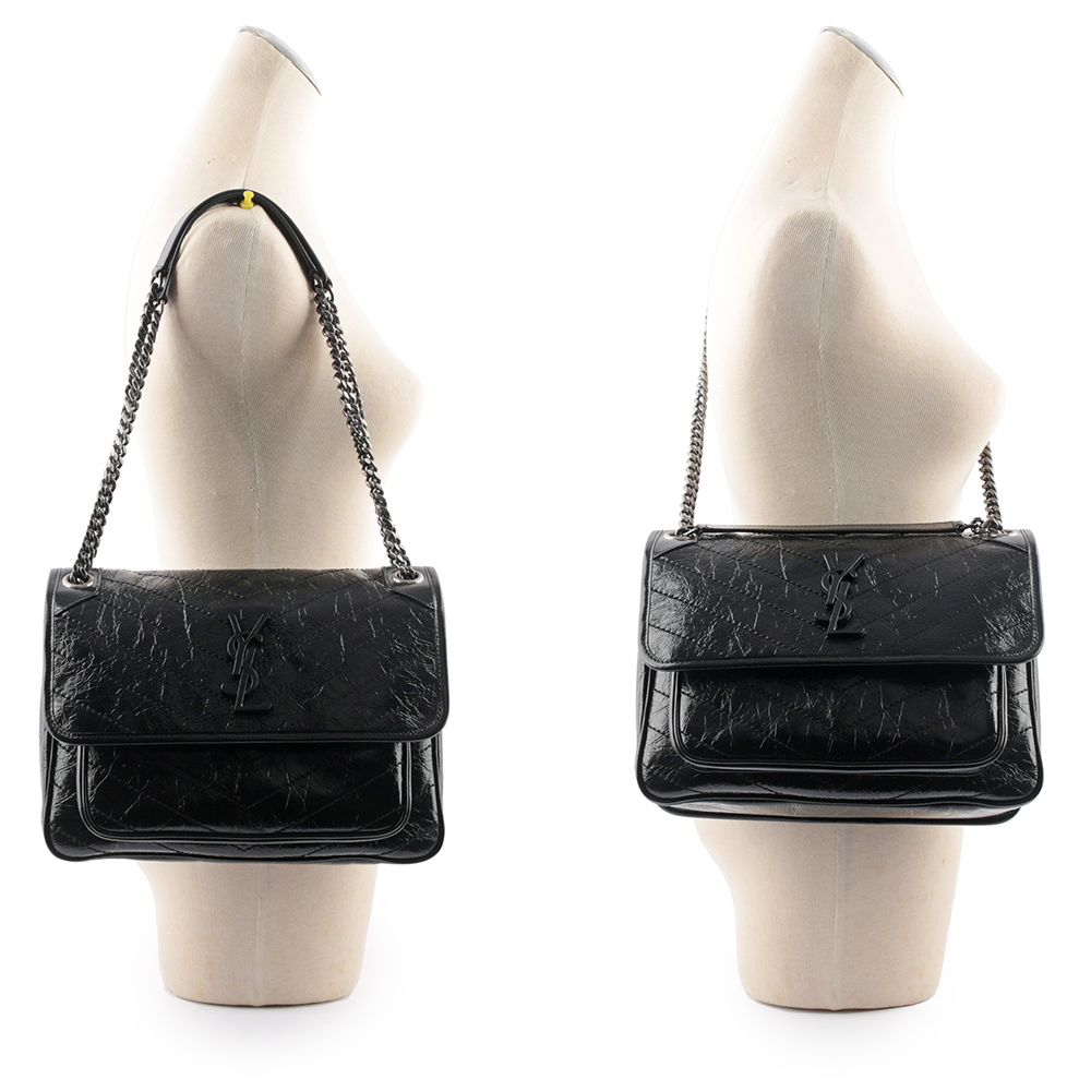 YSL 小牛皮翻蓋NIKI包/郵差包/中款(28cm)/黑色, , large