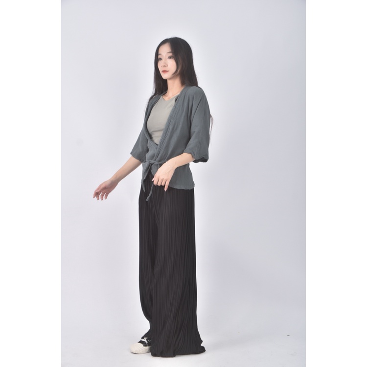 (M) 質感綁帶灰色罩衫二手衣, , large