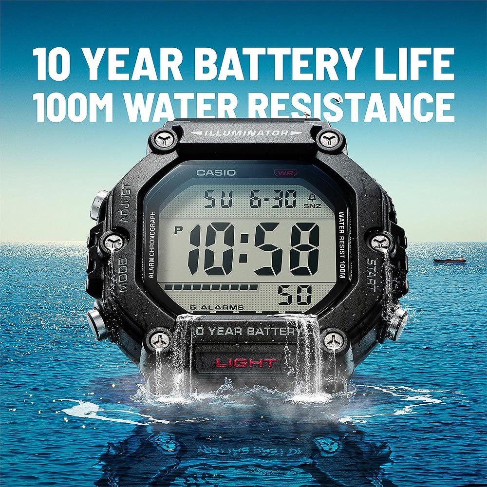 CASIO 卡西歐 大屏幕顯示 10年電力手錶-黑 AE-1600H-1AV, , large