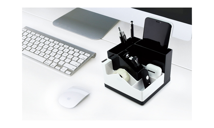 【O-Life】 Rotating Tape Stand Storage Box - Black and White, , large
