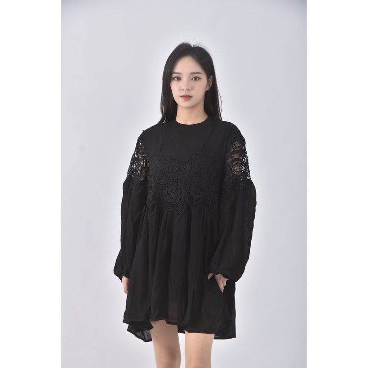(S) sgree girl質感拼接黑色洋裝二手衣, , large