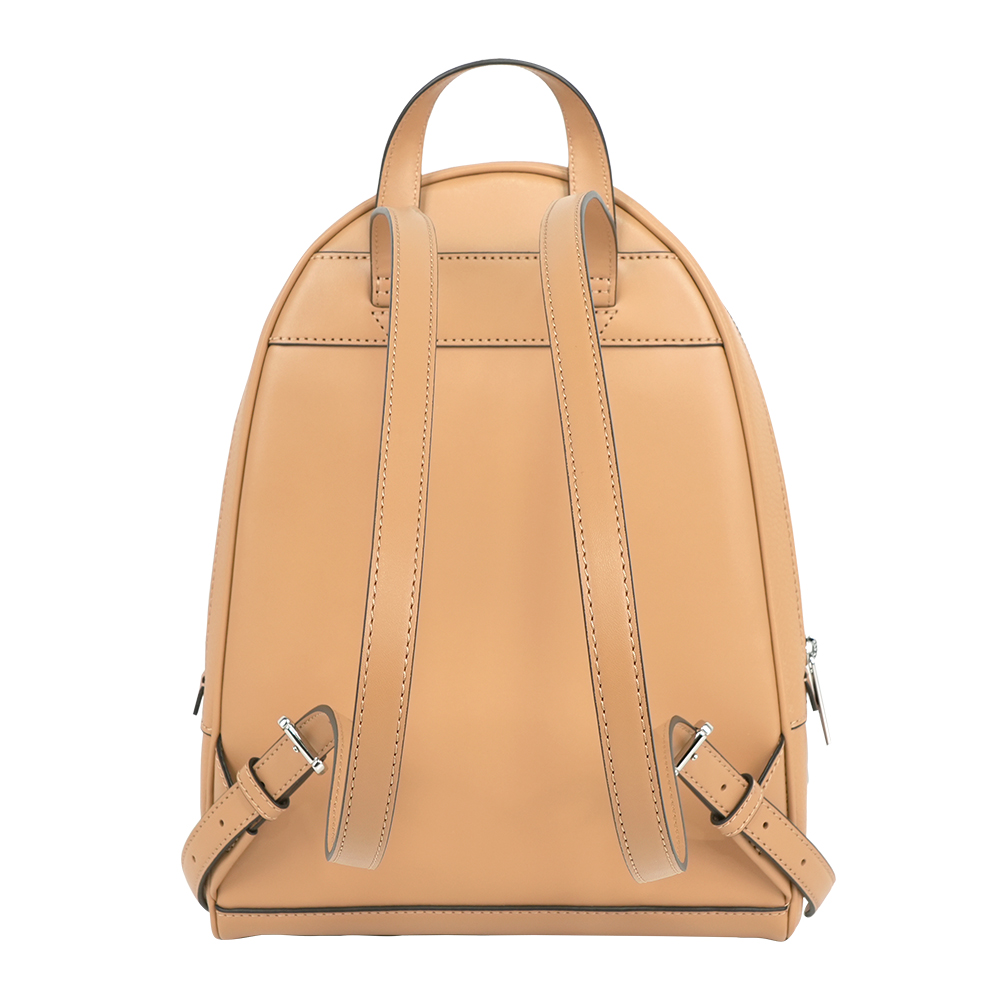 Michael Kors Rhea 銀字粒紋皮革拉鍊中款後背包(花生棕), , large