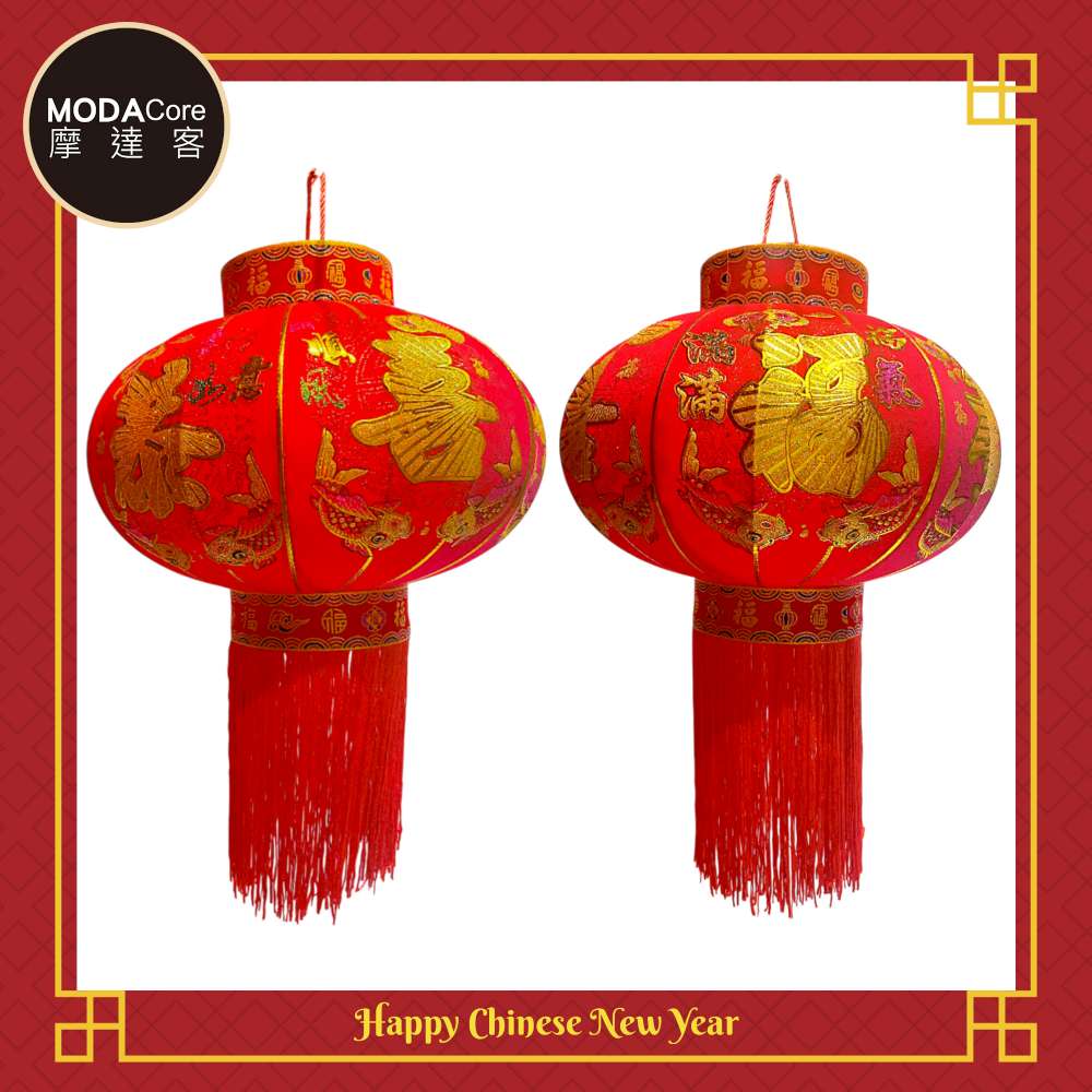 摩達客◉春節開運招財◉55x70cm年節元宵金線大紅燈籠吊飾2入組(不含燈), , large