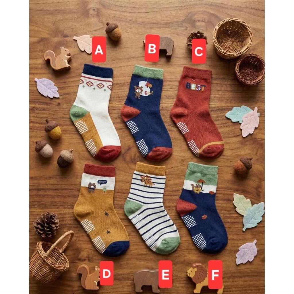 凱美棉業｜8雙組 純棉止滑童襪 童趣森林款 動物童襪 卡通童襪 可愛襪 男童女童襪 17-21cm, , large