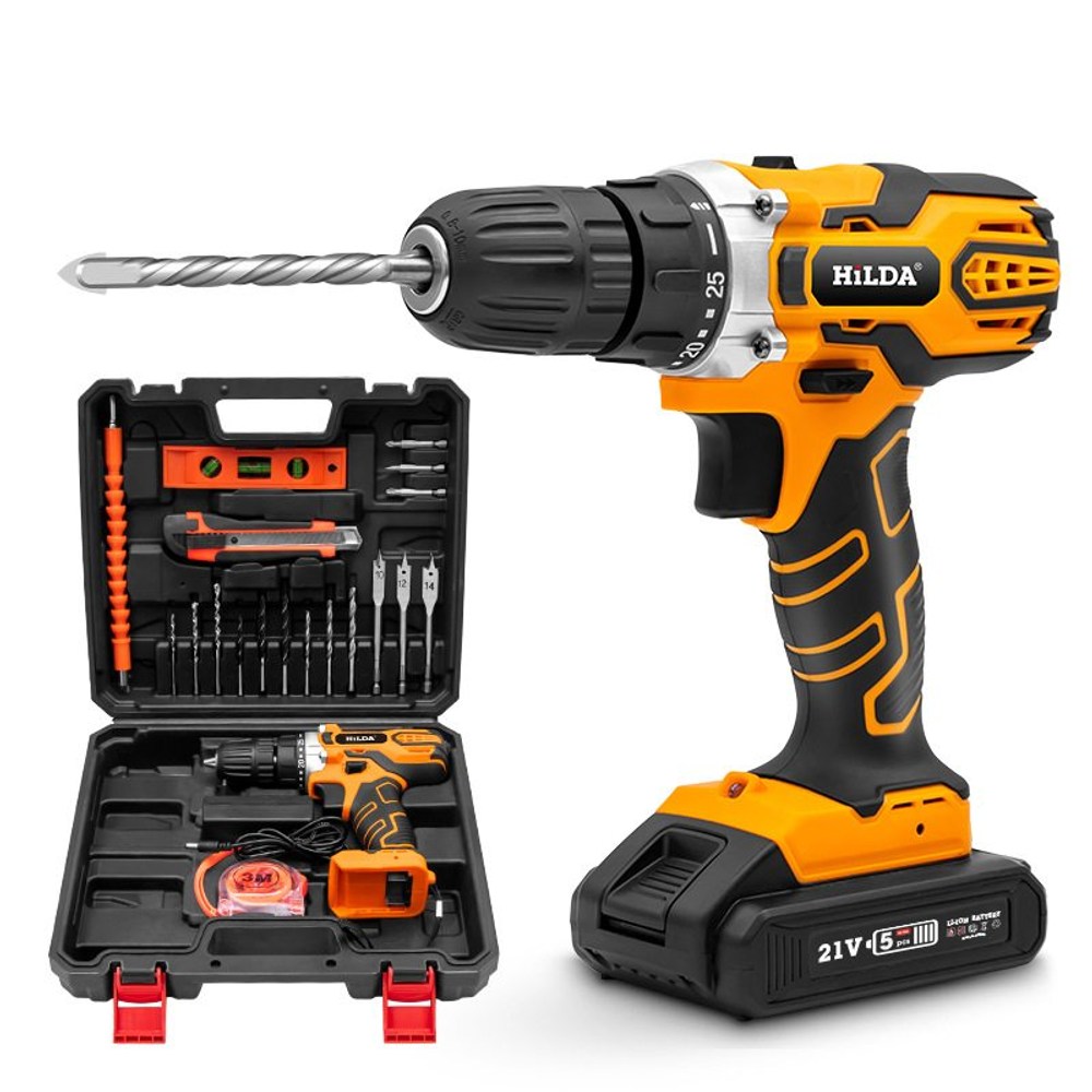 【HILDA】希爾達電動工具 21V 單電 震動電鑽起子+20件工具組, , large