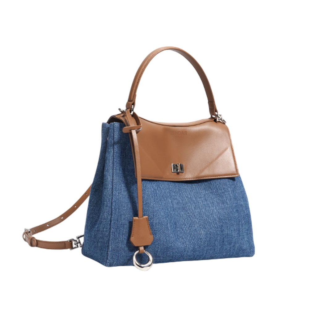 【ZENDAR】限量1折 頂級小牛皮牛仔布後背包 凱西系列 全新專櫃展示品, , large