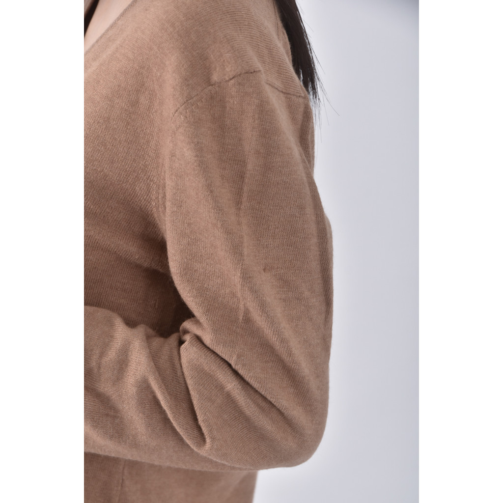 (S) giordano ladies質感羊毛V領棕色長袖上衣二手衣, , large