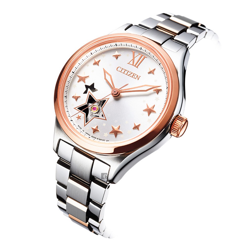 CITIZEN 星辰 星形鏤空機械女錶-34mm PC1009-78B, , large