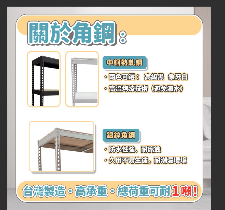 [台灣湧利企業有限公司]免螺絲角鋼架 4尺*2尺*高6尺耐重角鋼架 黑色 四層 總荷重1噸, , large