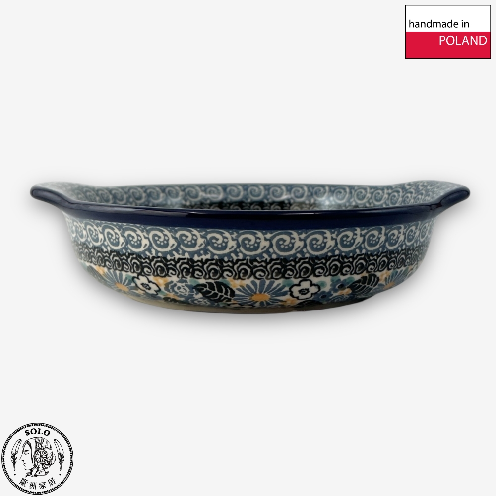 【SOLO Vintage】CA Polish Pottery 18.5cm Baking Dish Night Whispers and Blue Flowers Series Made in Poland, , large