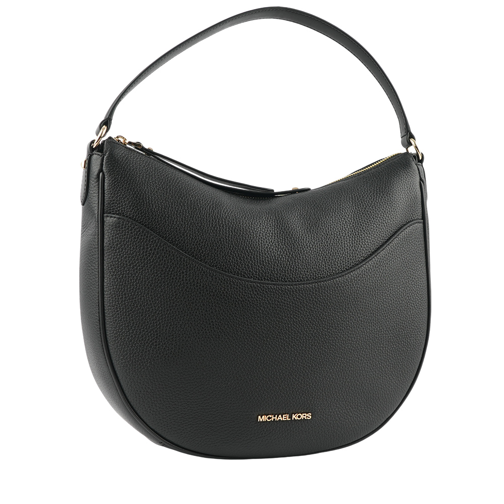 Michael Kors Dover 金字荔枝皮革半月形大款肩背包/黑色, , large