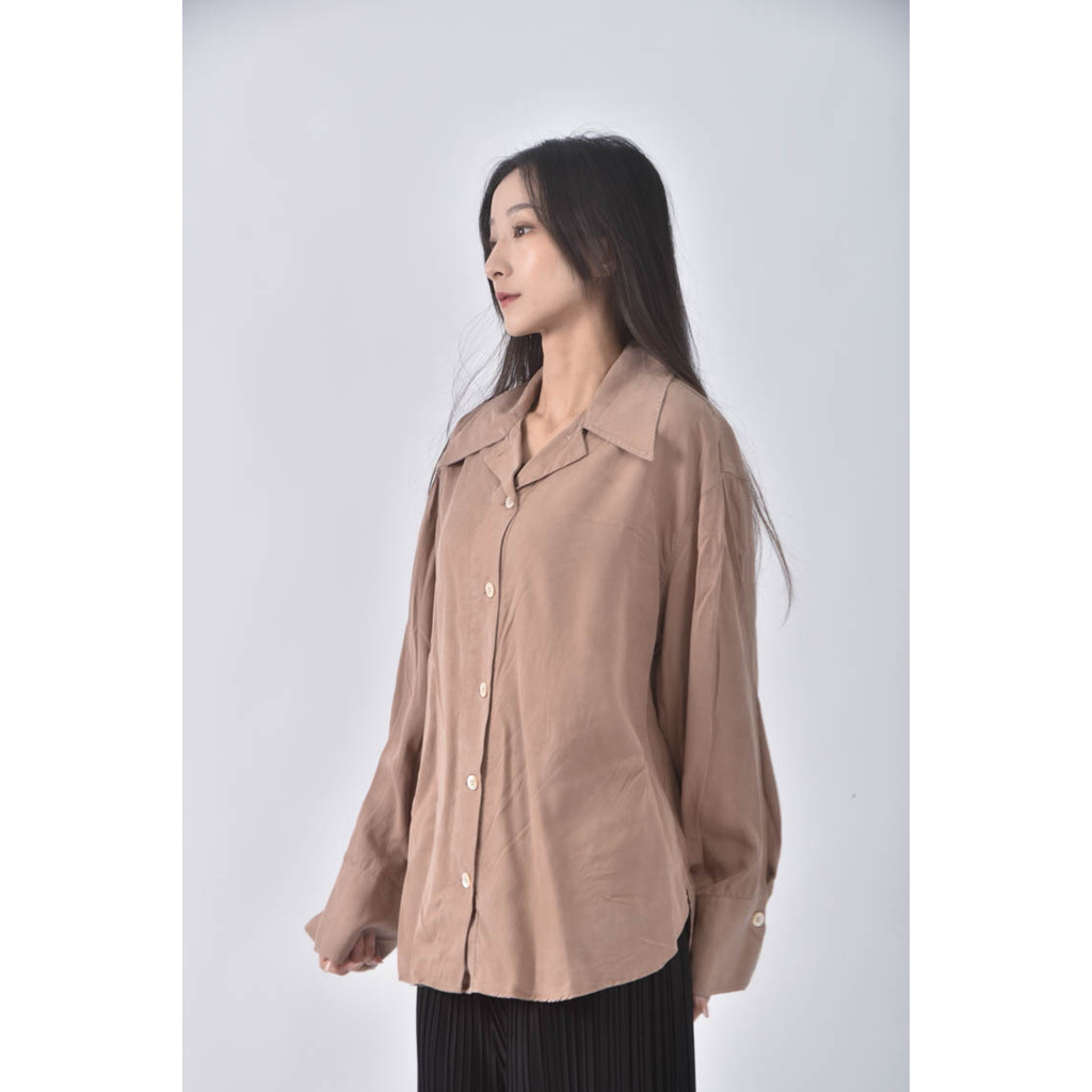 (F) libertine libertine質感素面杏色長袖上衣二手衣, , large