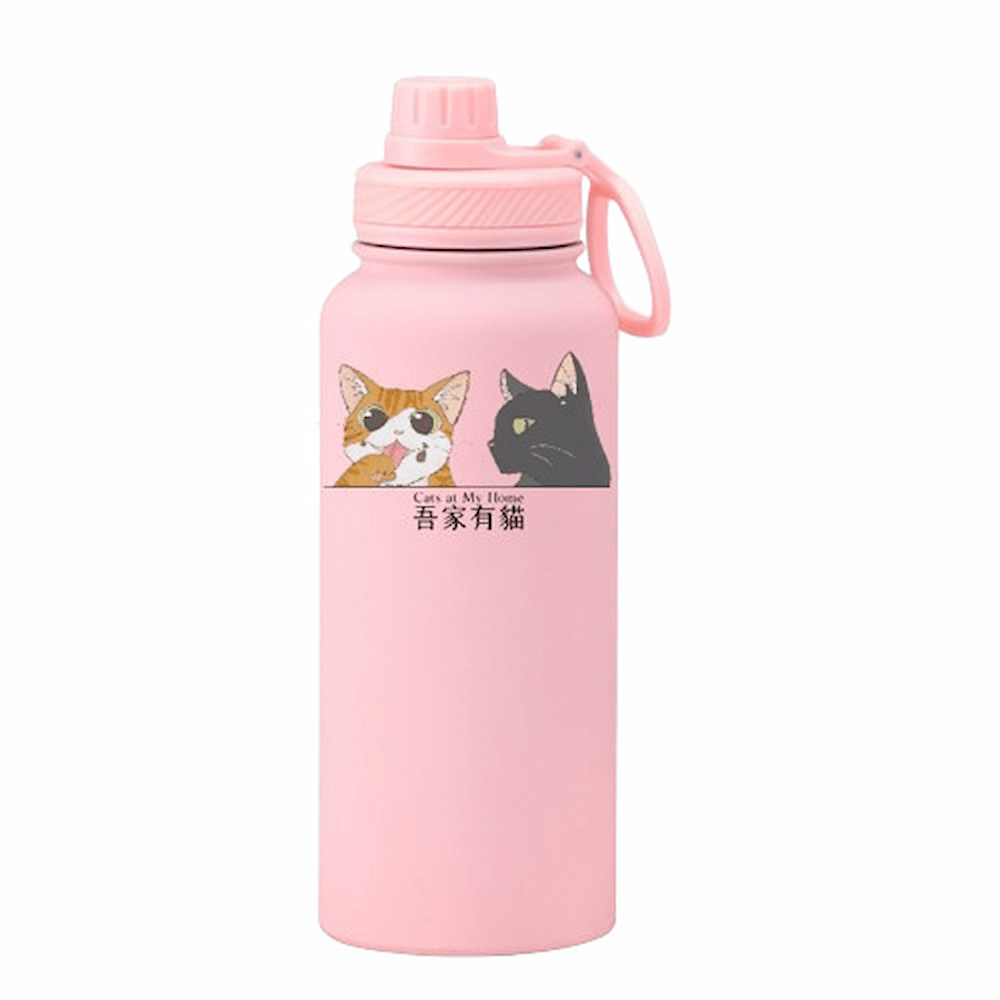 【吾家有貓】吾家有貓運動水壺陶瓷款 1000ML-淡粉, , large