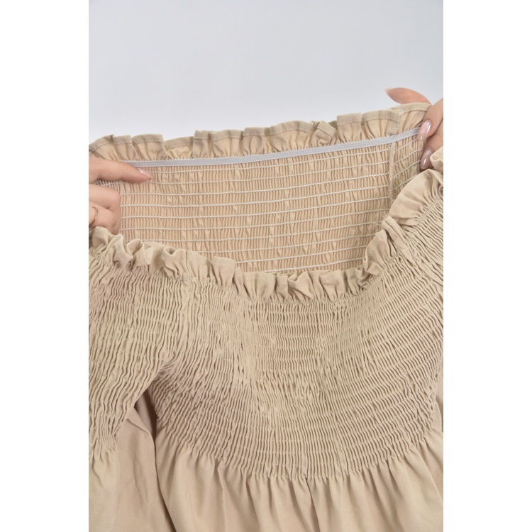 (S) 一字領杏色洋裝二手衣, , large