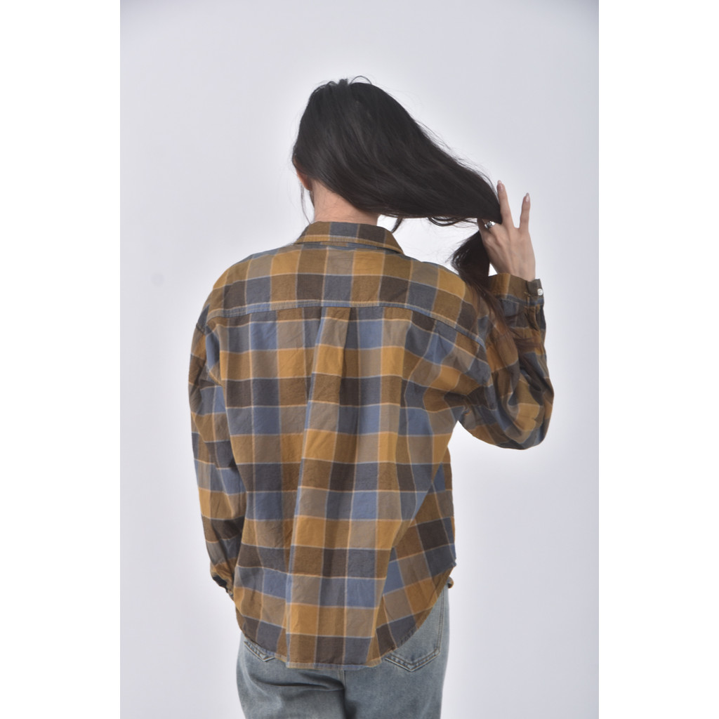 (XL) 質感純棉格紋紅色長袖上衣二手衣, , large
