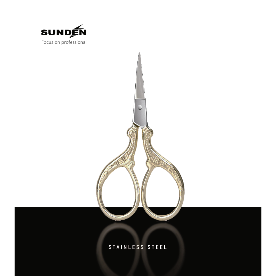 Golden Embroidery Scissors-Manicure Scissors Nail Scissors Hair Scissors Cuticle Scissors Trimming Scissors Grooming Scissors Small Scissors Eyebrow Scissors Eyelash Scissors, SUNDEN SD2257, , large