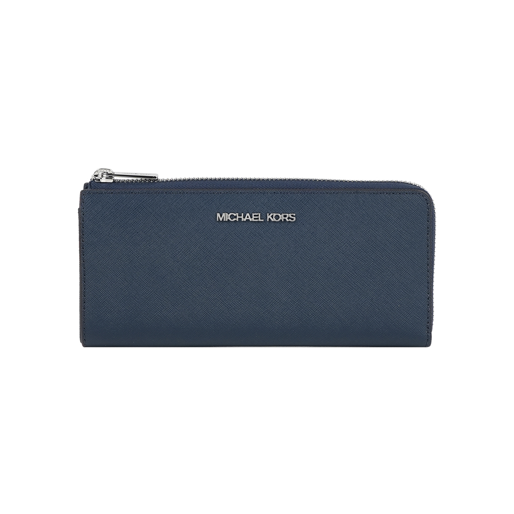 Michael Kors 銀字Logo 防刮皮革L型拉鍊長夾(海軍藍), , large