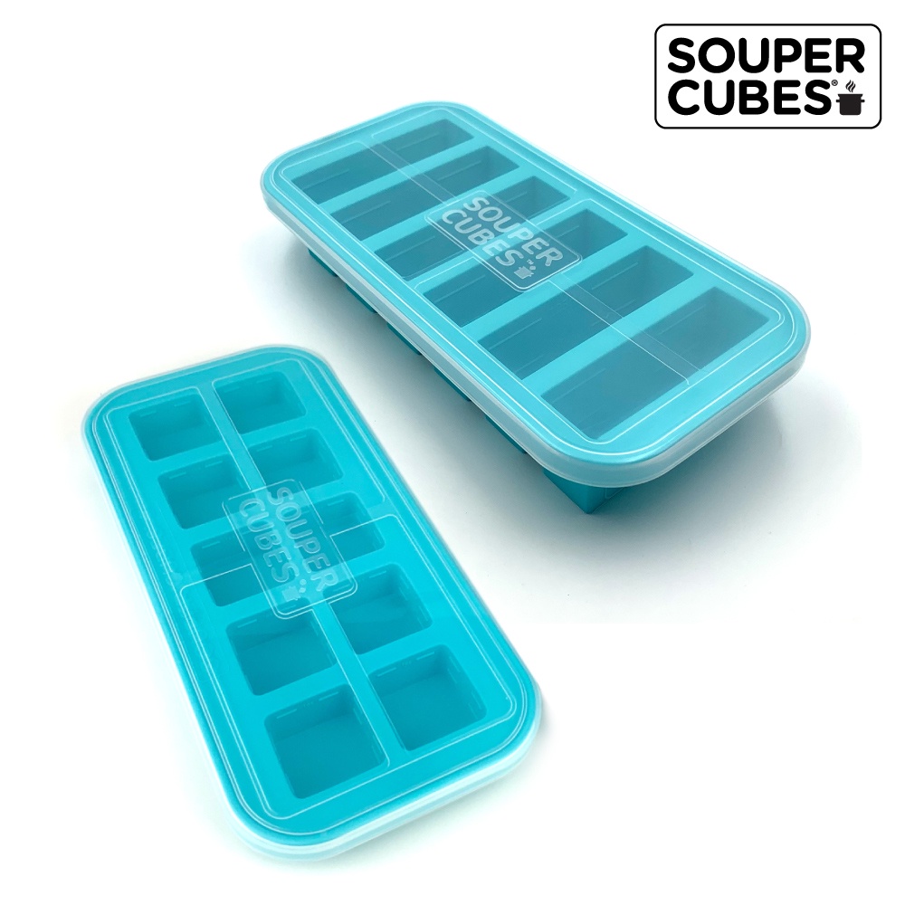 官方直營【Souper Cubes】 多功能食品級矽膠保鮮盒_湖水綠3件組(6格+10格+10格), , large
