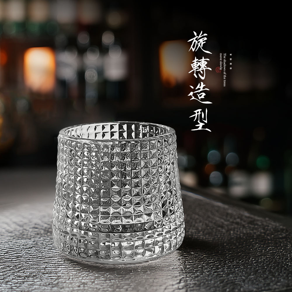 【上手家居】不倒翁威士忌酒杯 復古格紋(玻璃杯/玻璃水杯/不倒翁杯/玻璃酒杯), , large