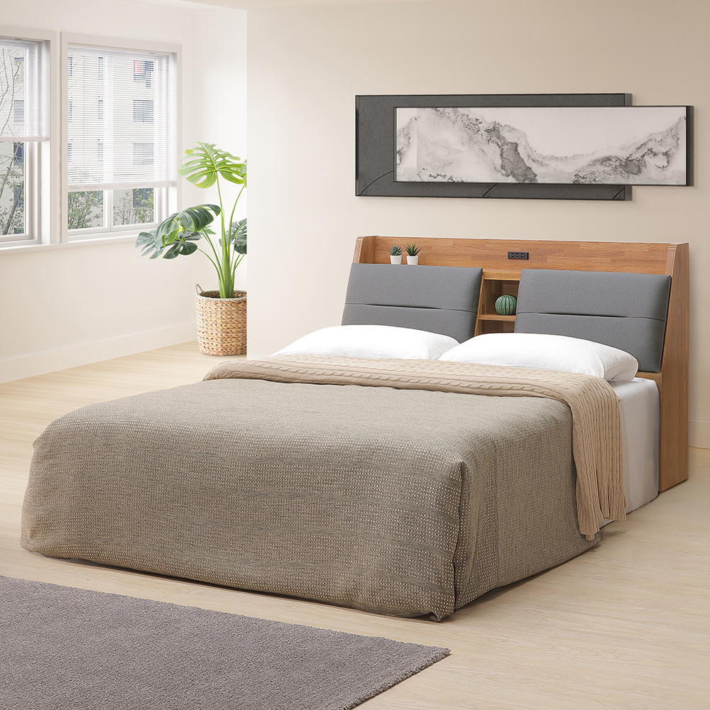 【Homelike】喜家居雙人加大6尺附插座床台組(積層木色)(2350)