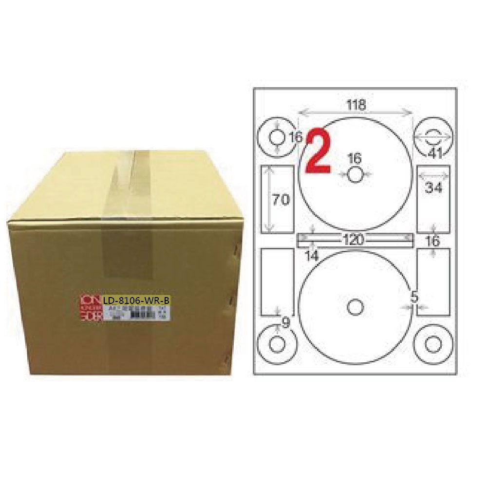 【龍德】LONGDER 三用電腦標籤 A4 光碟專用 內徑 16mm可再貼1000張/箱 LD-8106-WR-B(適用雷射、噴墨、影印)
