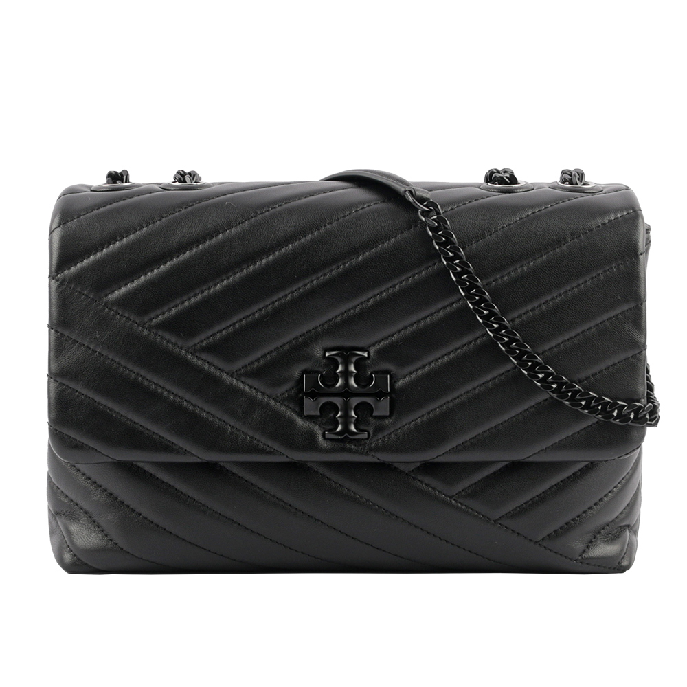 TORY BURCH Kira 黑釦縫線設計肩背/斜背二用包/黑色