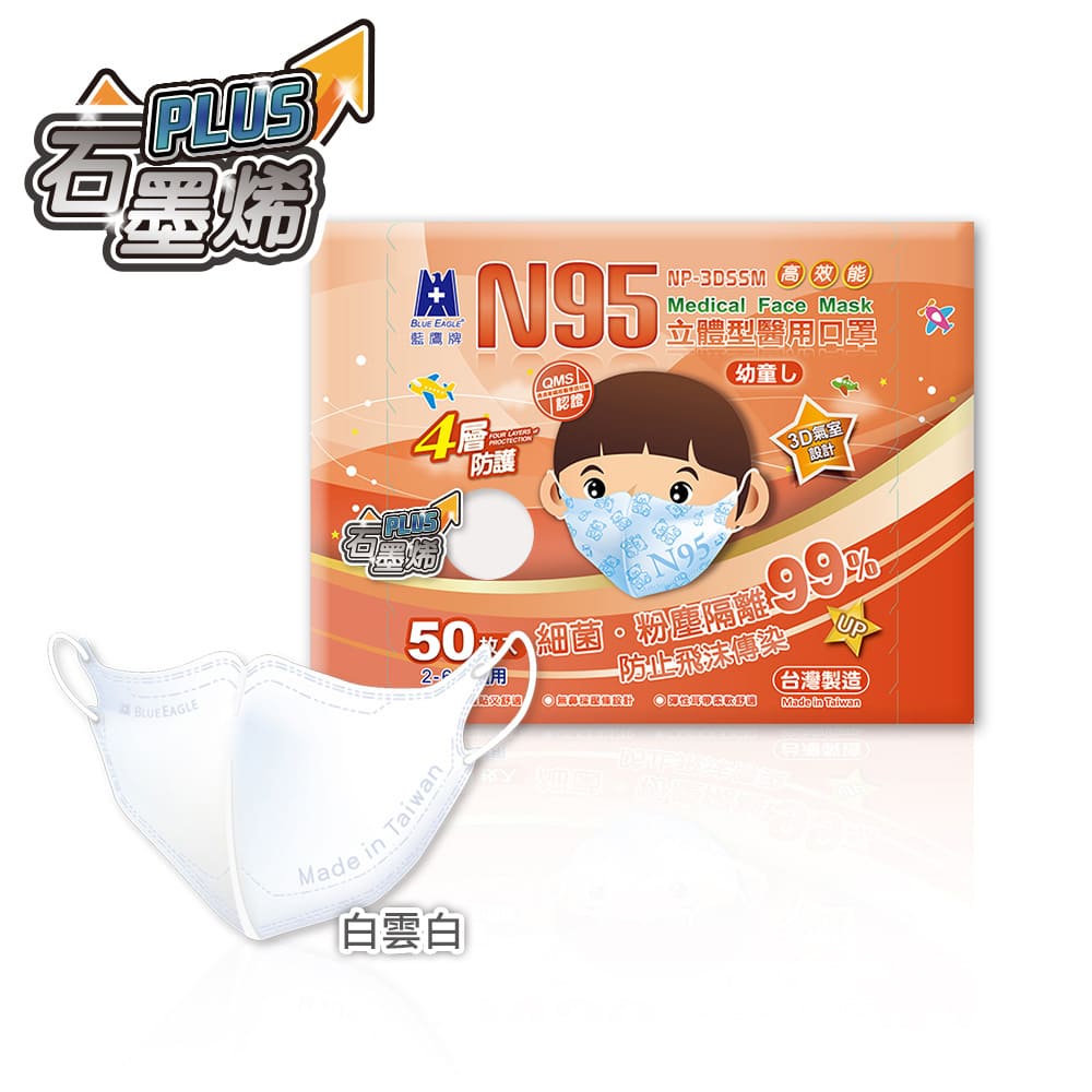 【Blue Eagle】N95 Graphene 3D Kids Medical Face Mask Green Bear (Ages 2-6), , large