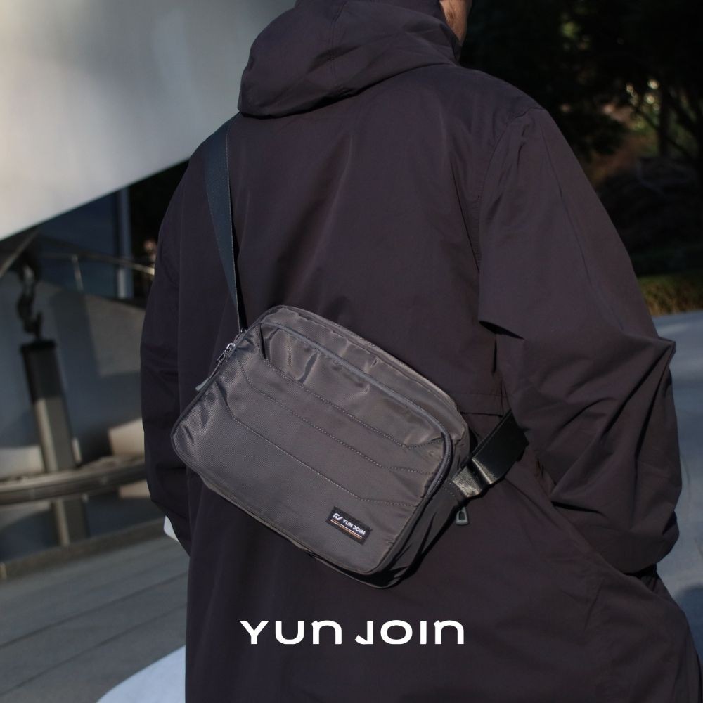 【YUNJOIN】Tech 橫式多層斜跨包-灰色, , large