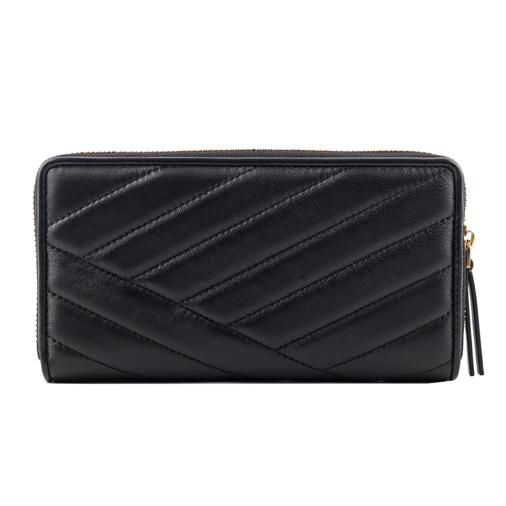 TORY BURCH Kira 縫線納帕皮革ㄇ形拉鍊長夾(黑色), , large